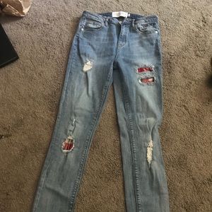 Pacsun pants with red plaid patches